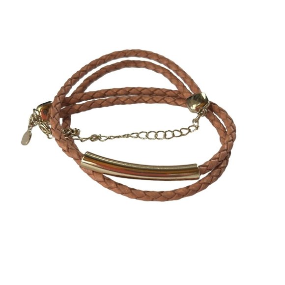 Loft Brown Faux Leather Braided Rope Bracelet with Gold Tone Trim Design - Picture 1 of 4